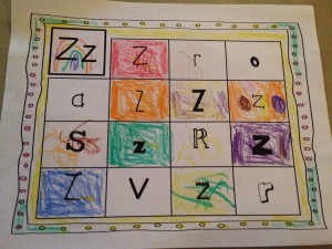 The letter Z schoolwork.